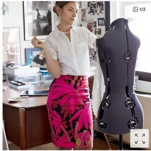 J CREW No 2 Pencil Skirt Palm Print Cotton Grass Cloth 2 Preppy Classic Feminine